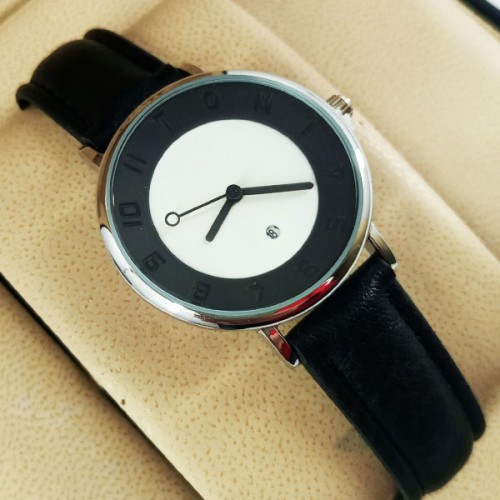 tomi-t065-men-leather-watch-with-black-strip-and-black-and-white-dial